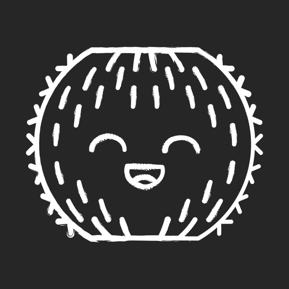 Barrel cactus chalk icon. Cactus with smiling face. Echinocactus wild cacti. Happy tropical plant with smiling eyes. Succulent plant. Houseplant. Isolated vector chalkboard illustration