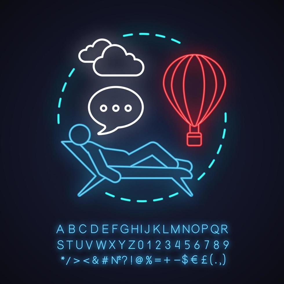 Imagination neon light concept icon. Creativity idea. Gathering and forming new ideas. Glowing sign with alphabet, numbers and symbols. Vector isolated illustration