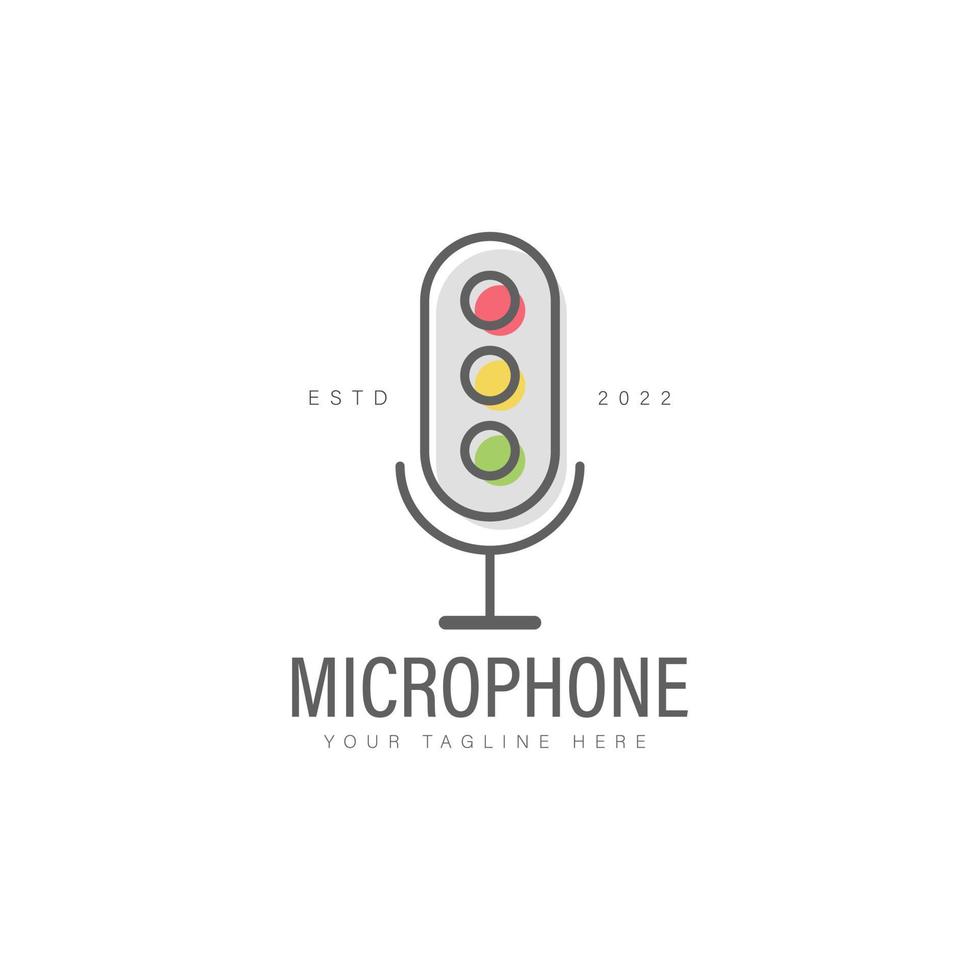 Traffic light with microphone line logo design icon illustration vector