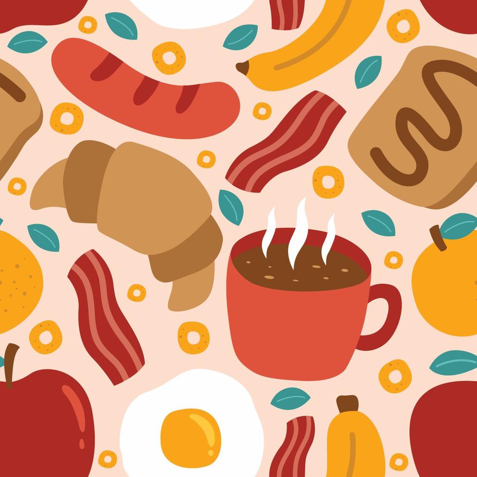 Breakfast Menu Hand Drawn Doodle Seamless Pattern Background vector