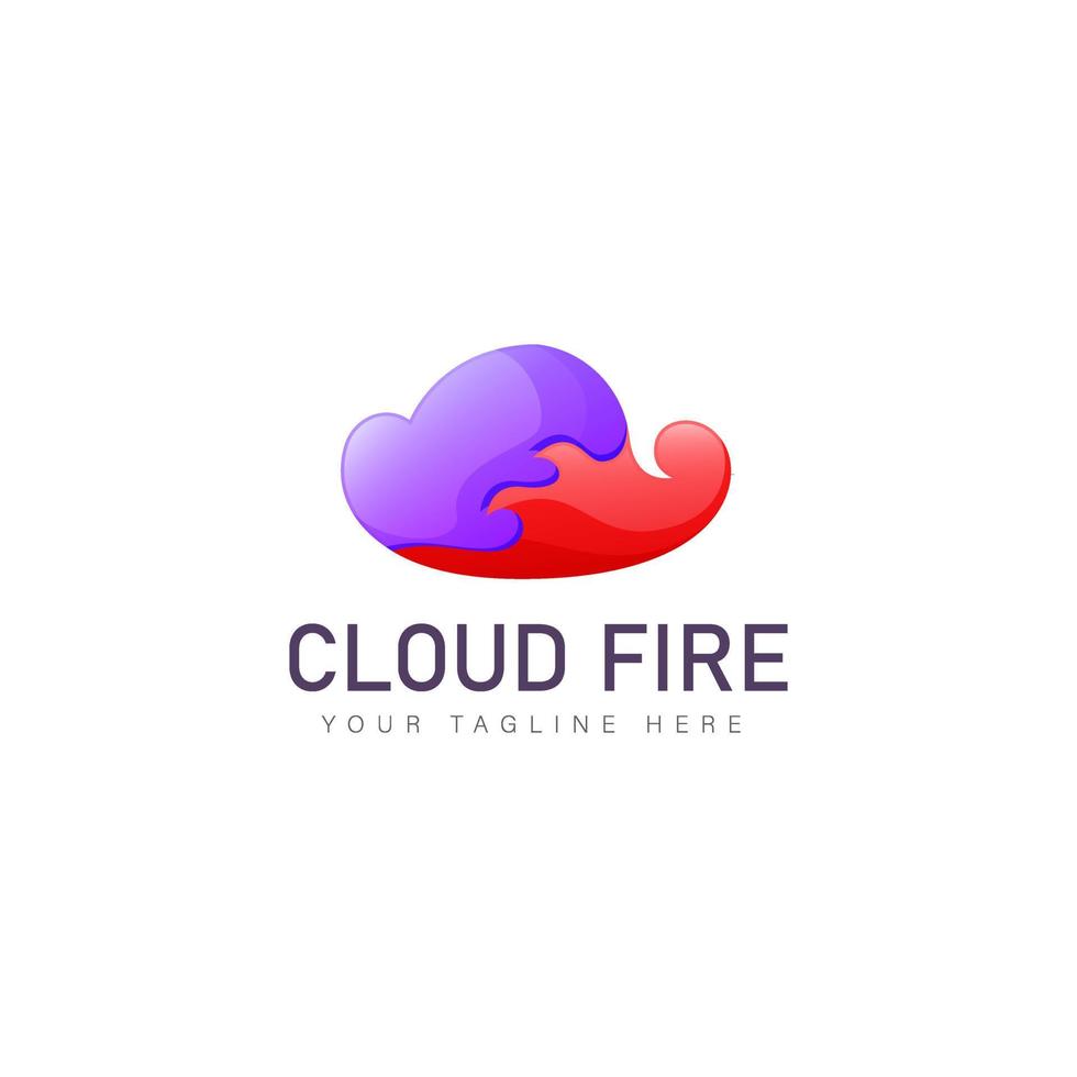 nube con ilustración de icono de diseño de logotipo de fuego vector