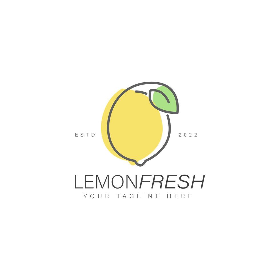 icono de ilustración de diseño de logotipo de arte de línea fresca de limón de fruta vector