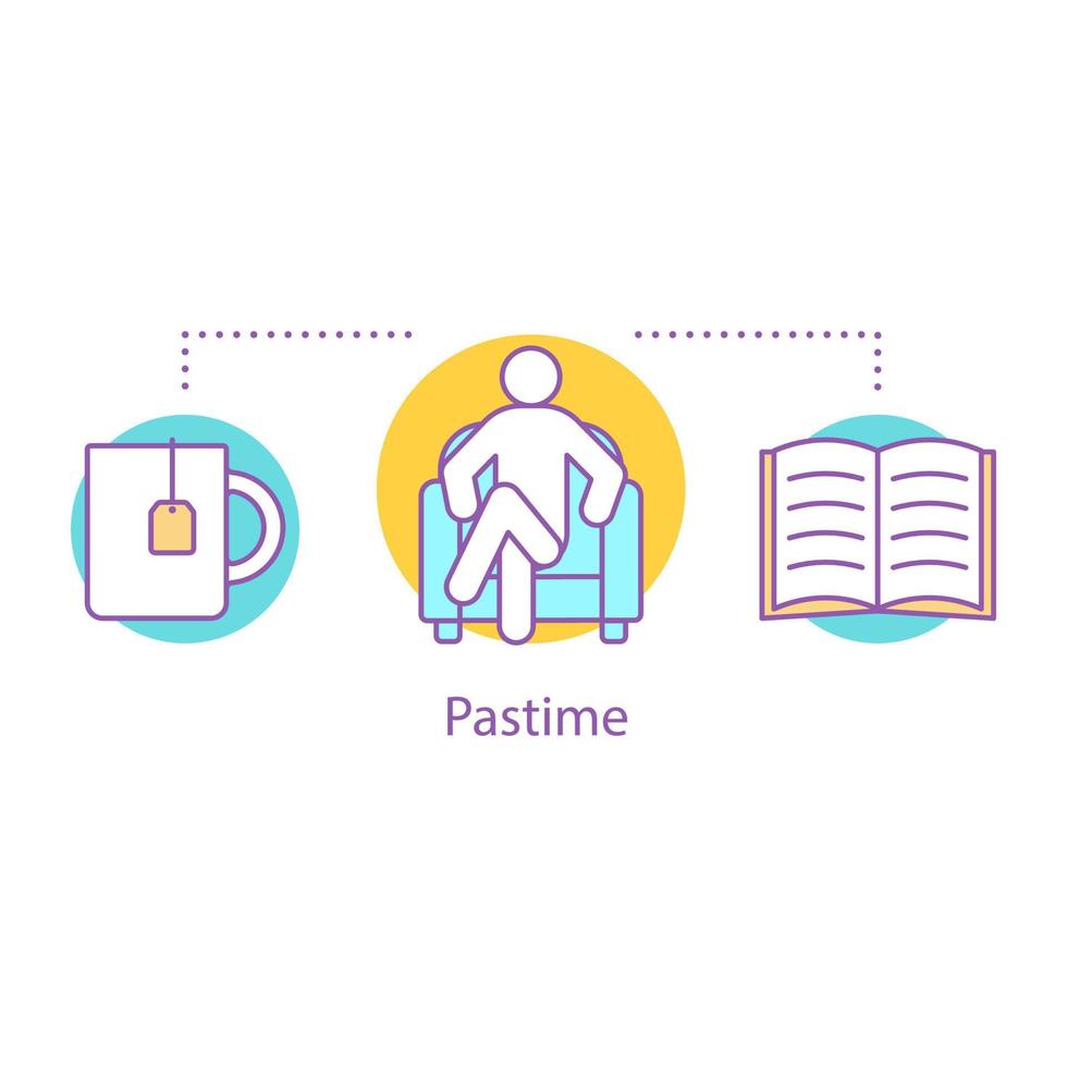 Pastime concept icon. Procrastination idea thin line illustration. Time for rest. Reading book with cup of tea. Waiting. Vector isolated outline drawing
