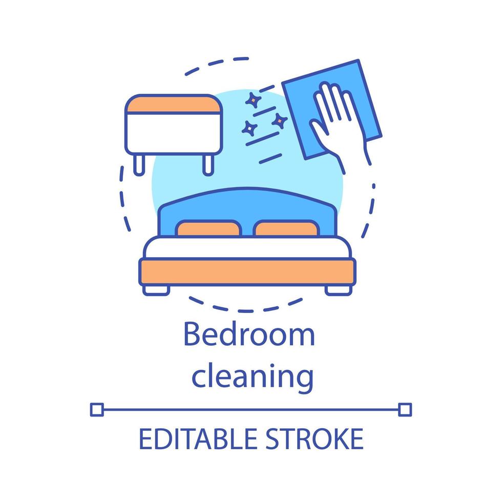 Bedroom cleaning concept icon. Home cleanup idea thin line illustration. Mopping, wiping, dusting. Cushioned furniture dry cleaning. Clutter clearing. Vector isolated outline drawing. Editable stroke