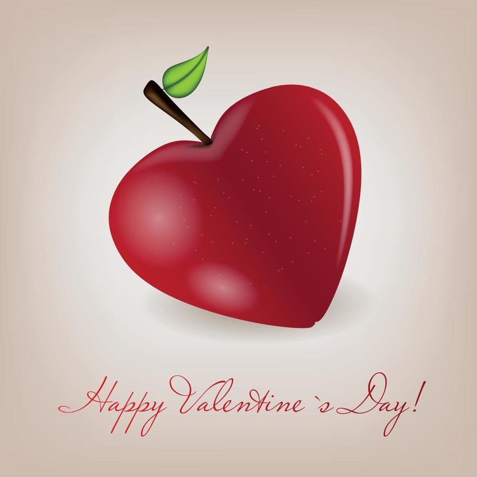 Happy Valentines Day card with apple heart. Vector illustration