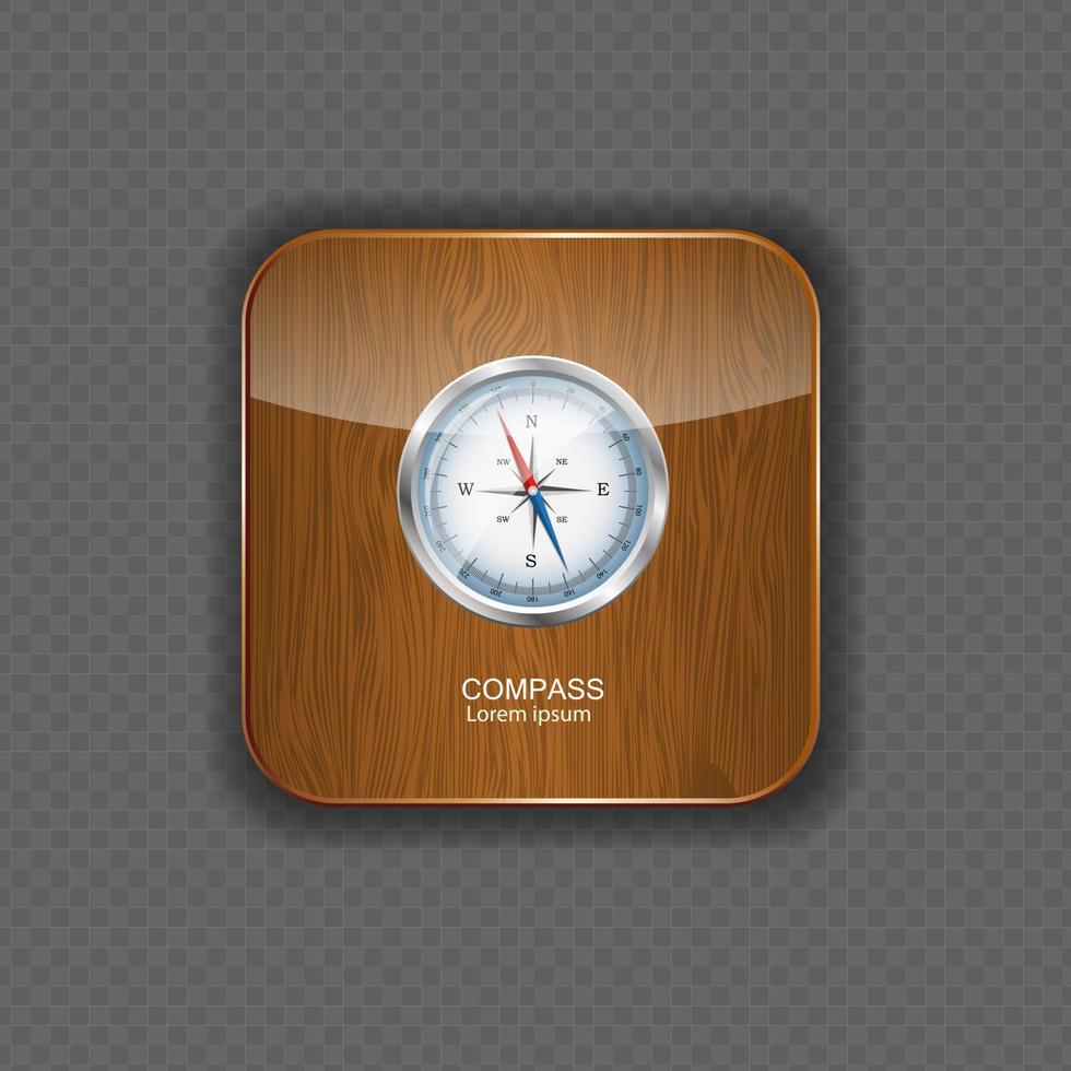 Glossy Compass. Vector Illustration  wood application icons