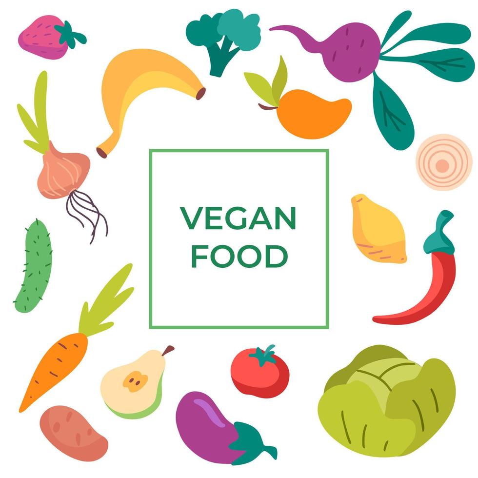 vector conjunto vegano fresco de fondo de cartel de comida