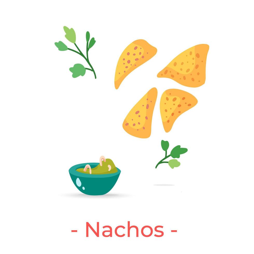 Vector nachos with avocado guacamole sauce design illustration