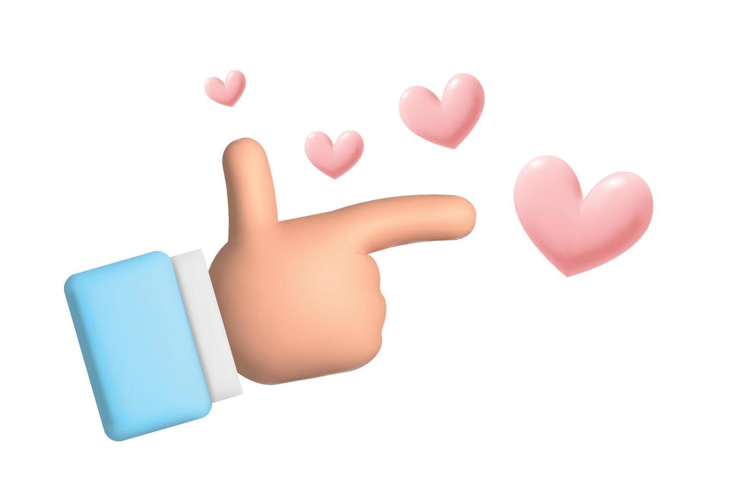 Vector 3d hand pointing at pink hearts