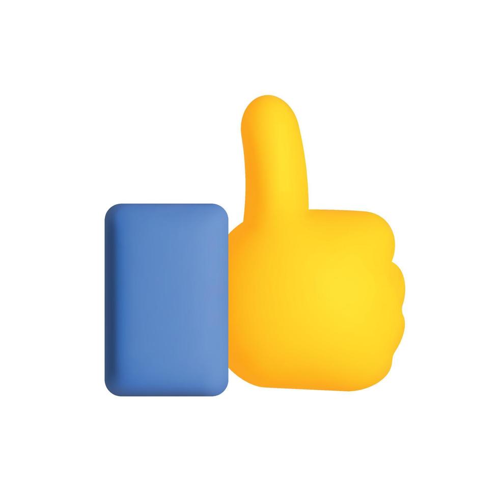 3d thumb up cartoon yellow hand icon design vector