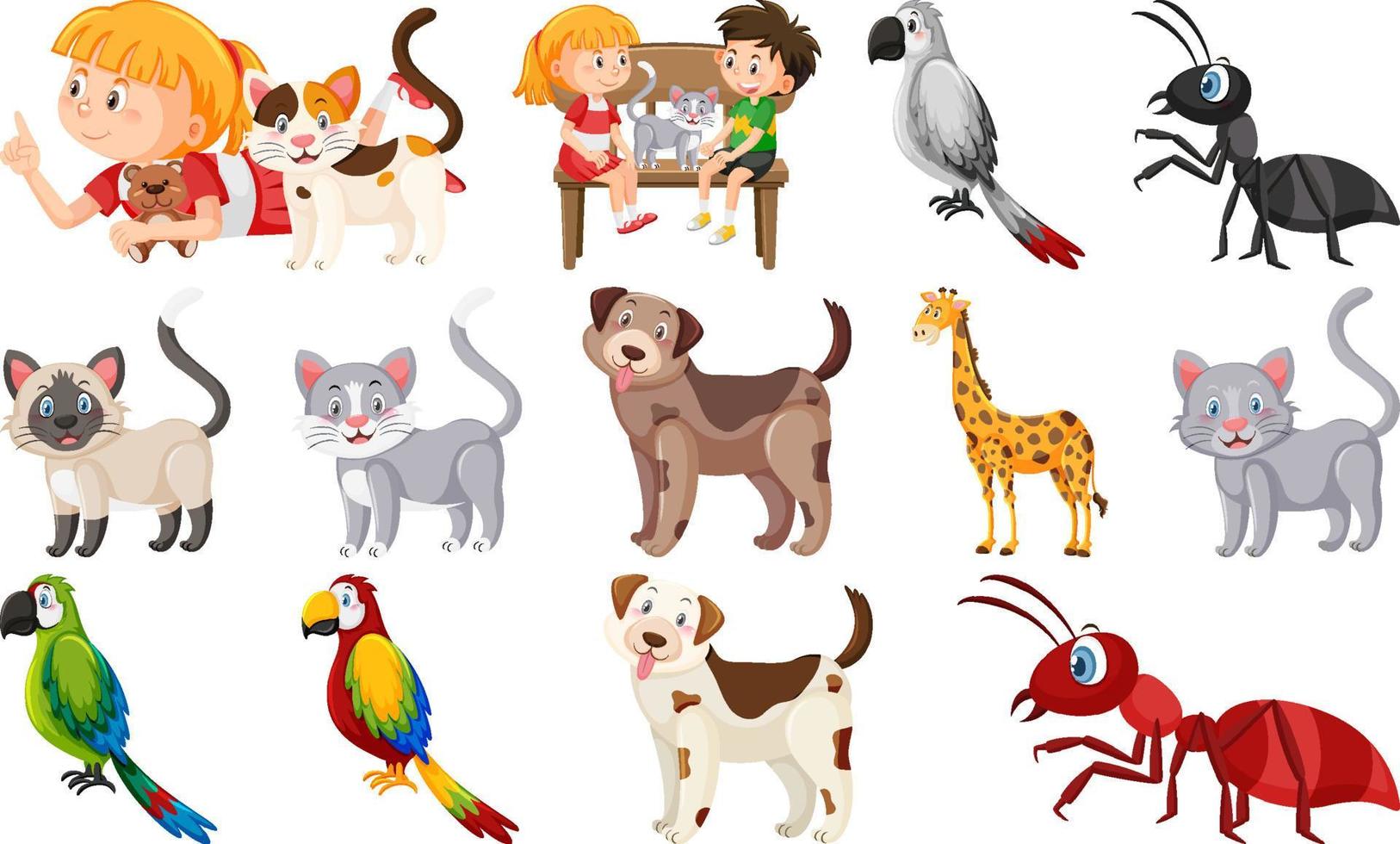 Set of various wild animals in cartoon style vector