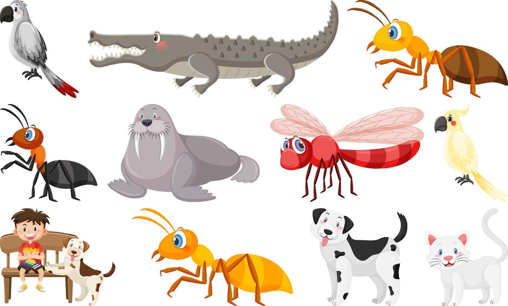 Set of various wild animals in cartoon style vector