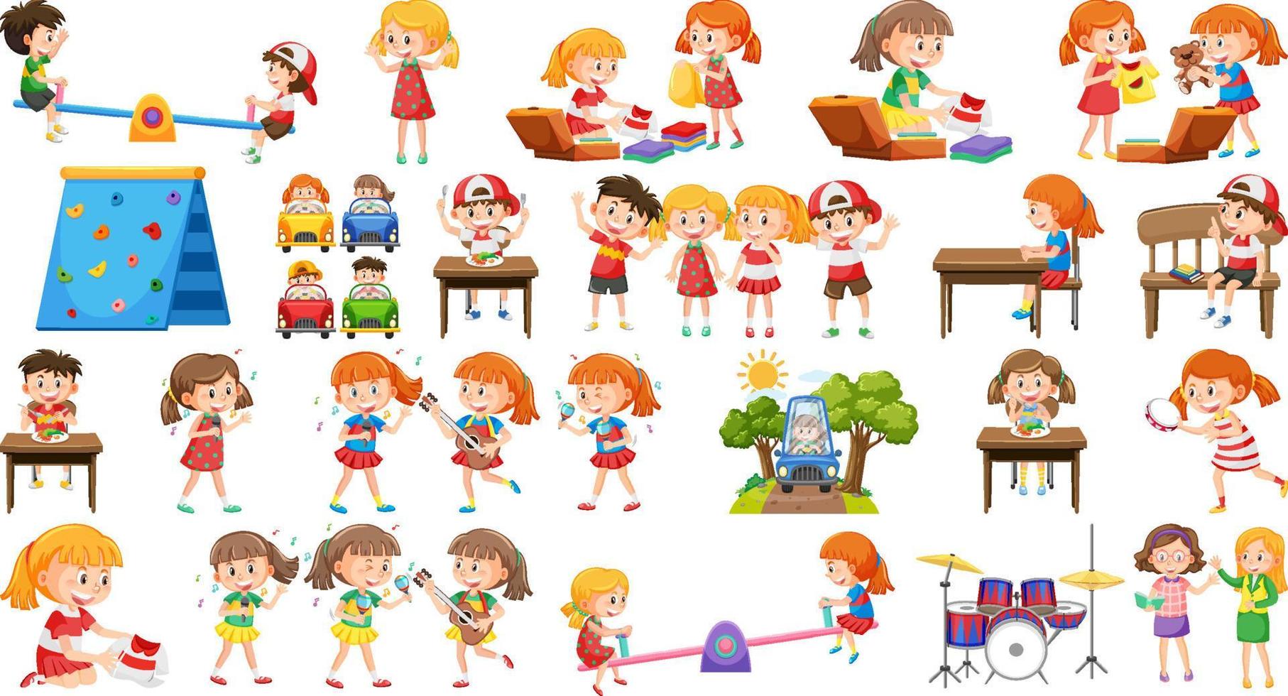 conjunto de niños haciendo diferentes actividades. vector