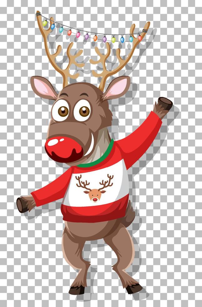 Cute Christmas deer on grid background vector