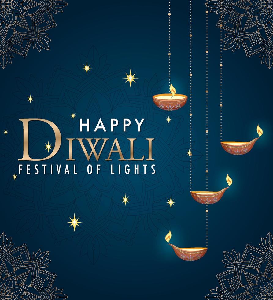 cartel del festival feliz de las luces de diwali vector