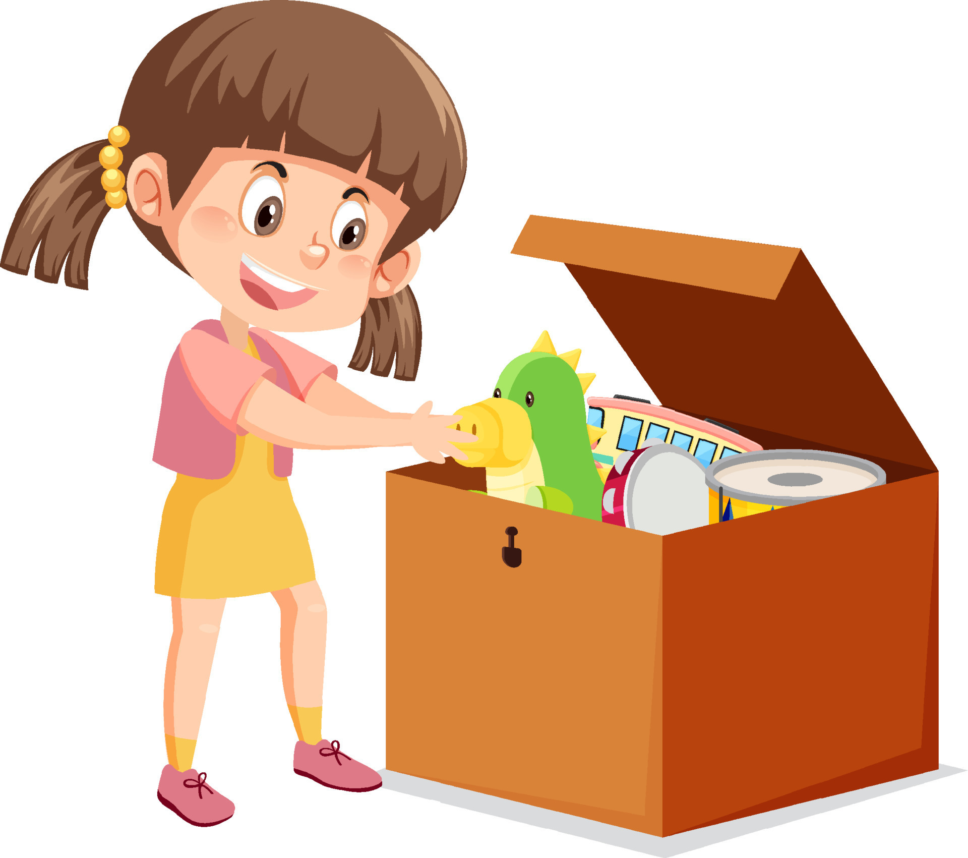 A Girl Putting Her Toy Into The Box 8332264 Vector Art At Vecteezy