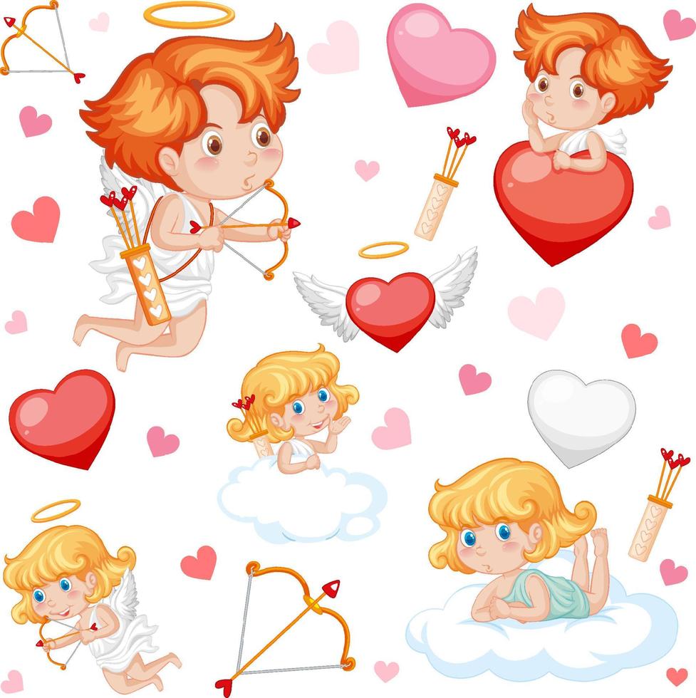 Little cupid and heart seamless pattern vector