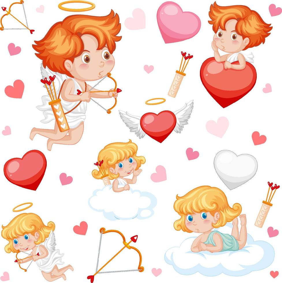 pequeño cupido y corazón de patrones sin fisuras vector