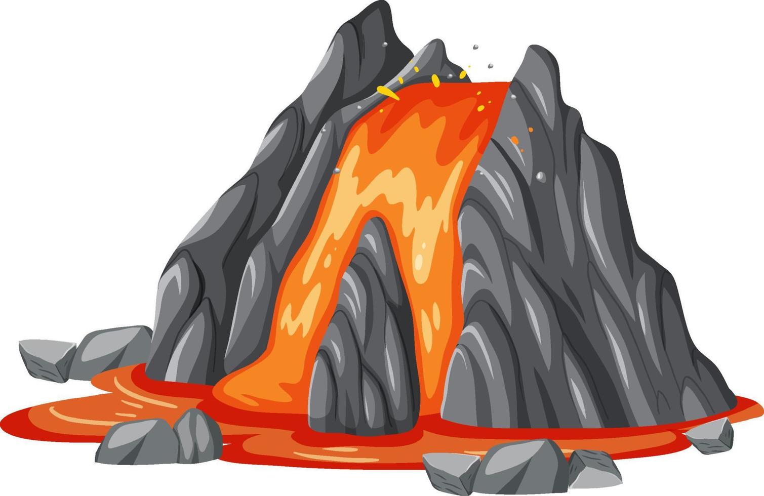 volcán con lava que fluye en estilo de dibujos animados vector