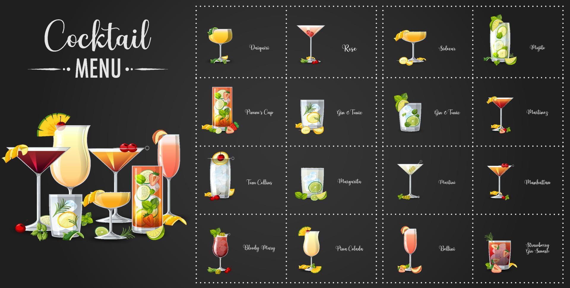 A printed menu of cocktails vector