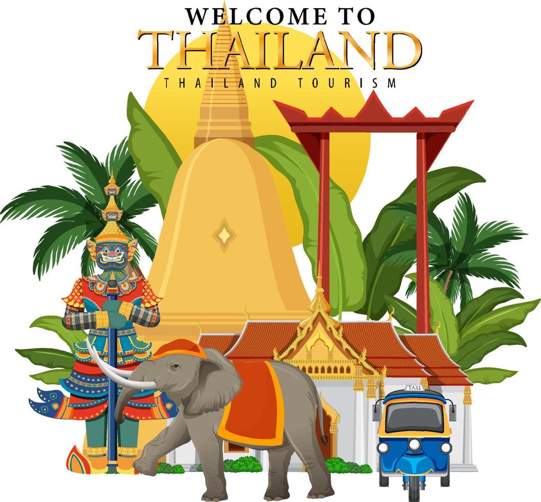 Welcome to Thailand banner and landmarks vector