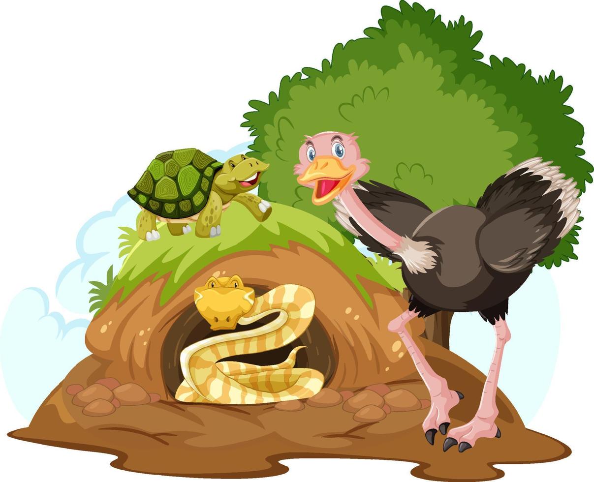 Wild animals cartoon character with burrow vector