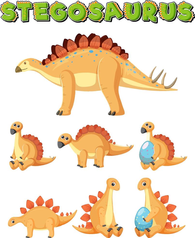 conjunto de lindos personajes de dibujos animados de dinosaurios estegosaurio vector