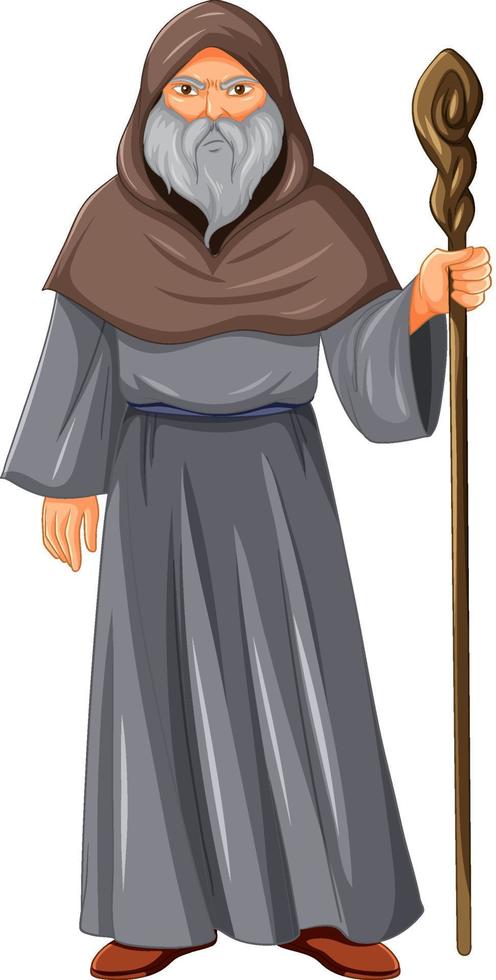 A wizard cartoon character holding staff on white background vector