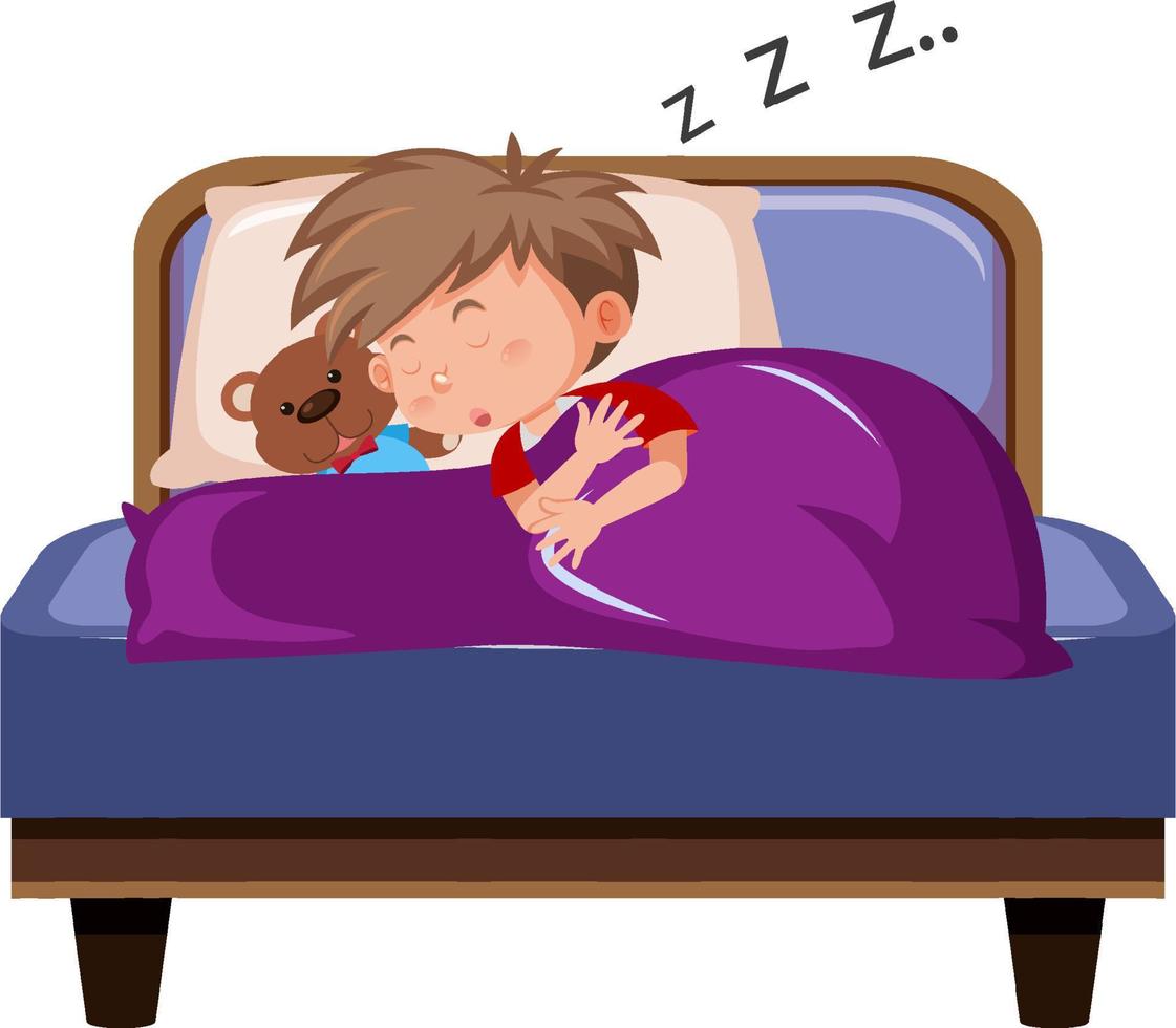 Little boy sleeping on bed vector