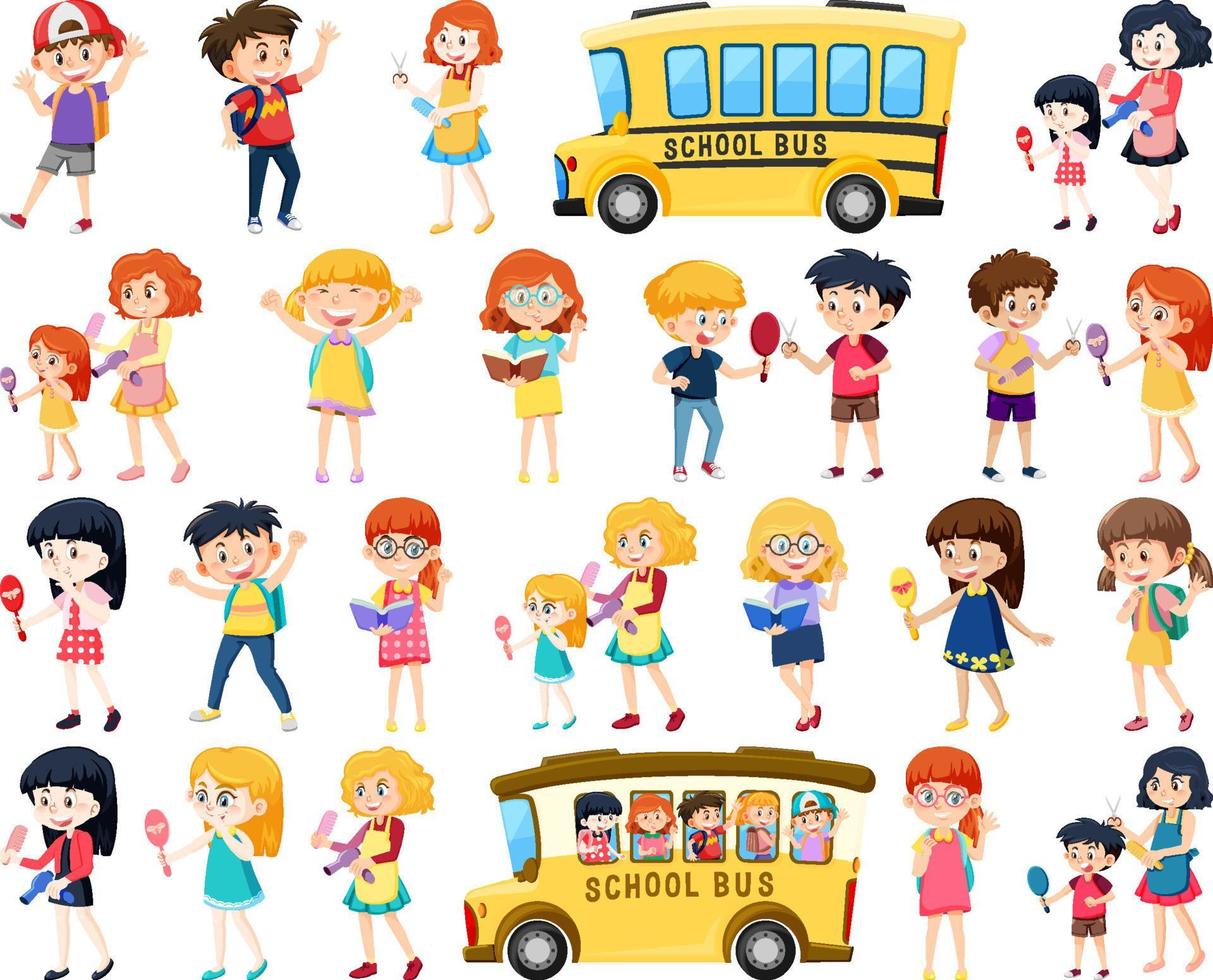 Set of cute school kids cartoon characters vector