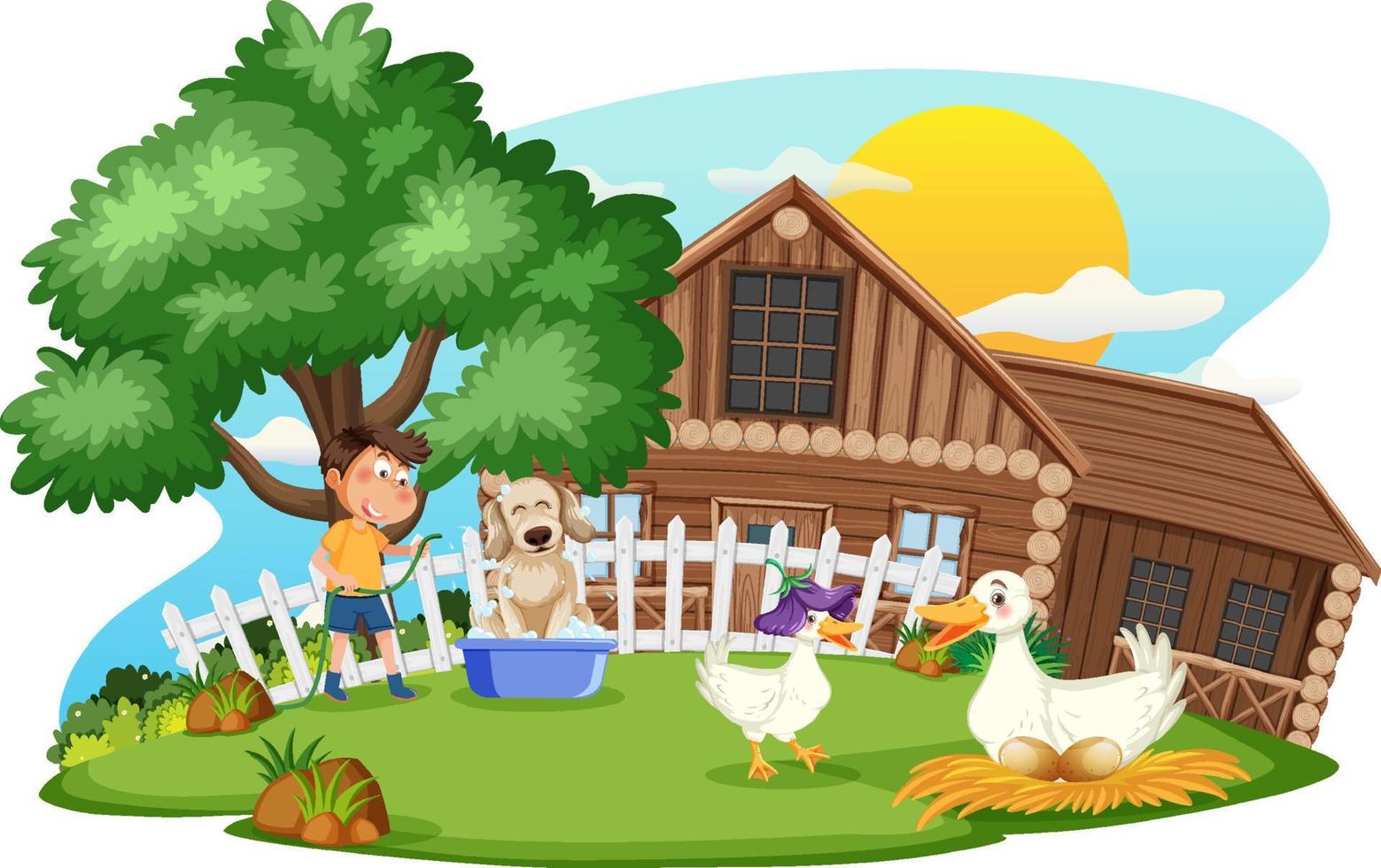 Barm farm with cartoon character vector