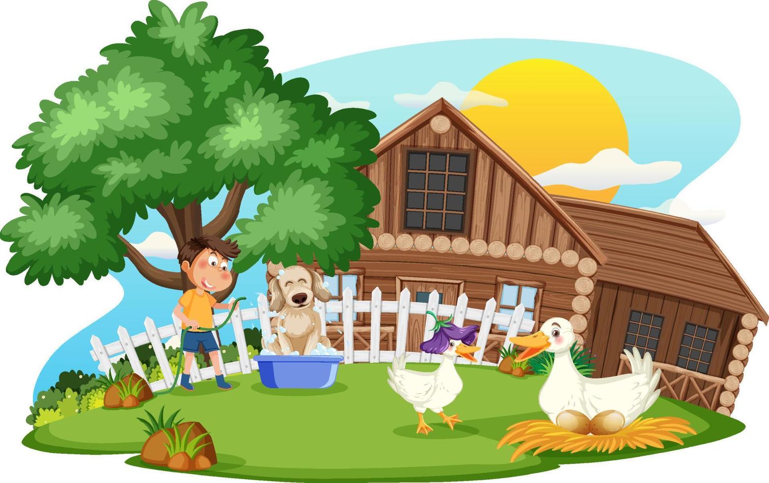 Granja barm con personaje de dibujos animados vector