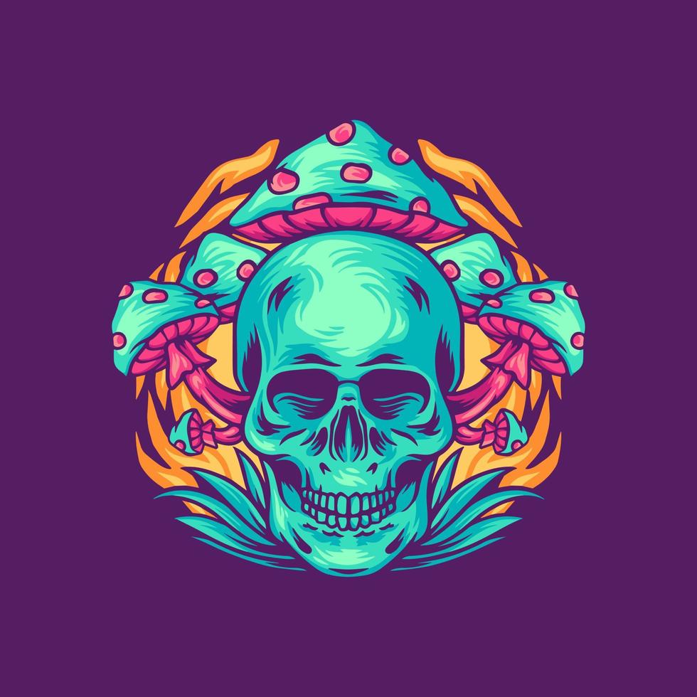 Magic Mushrooms Skull Illustration vector