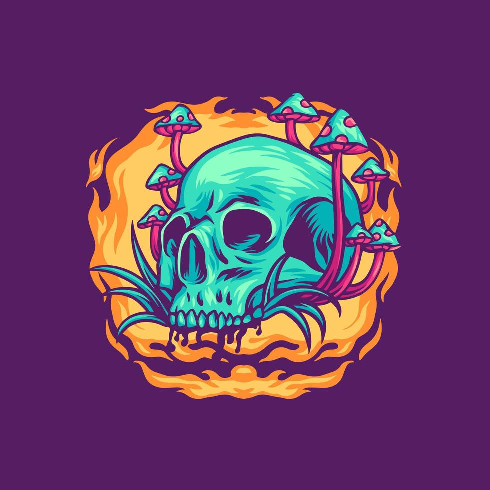 Magic Mushrooms Skull Illustration vector