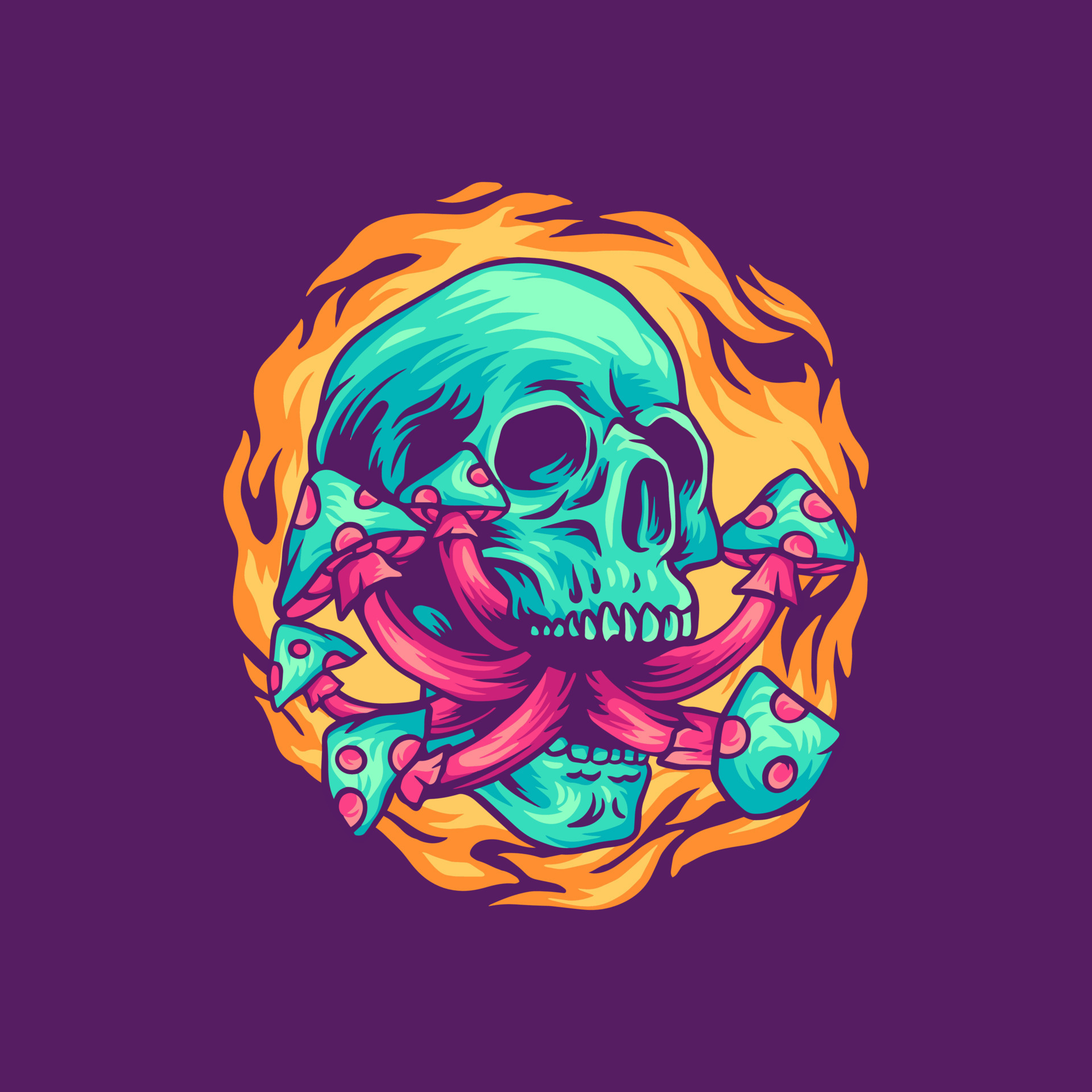 Magic Mushrooms Skull Illustration 8332348 Vector Art at Vecteezy