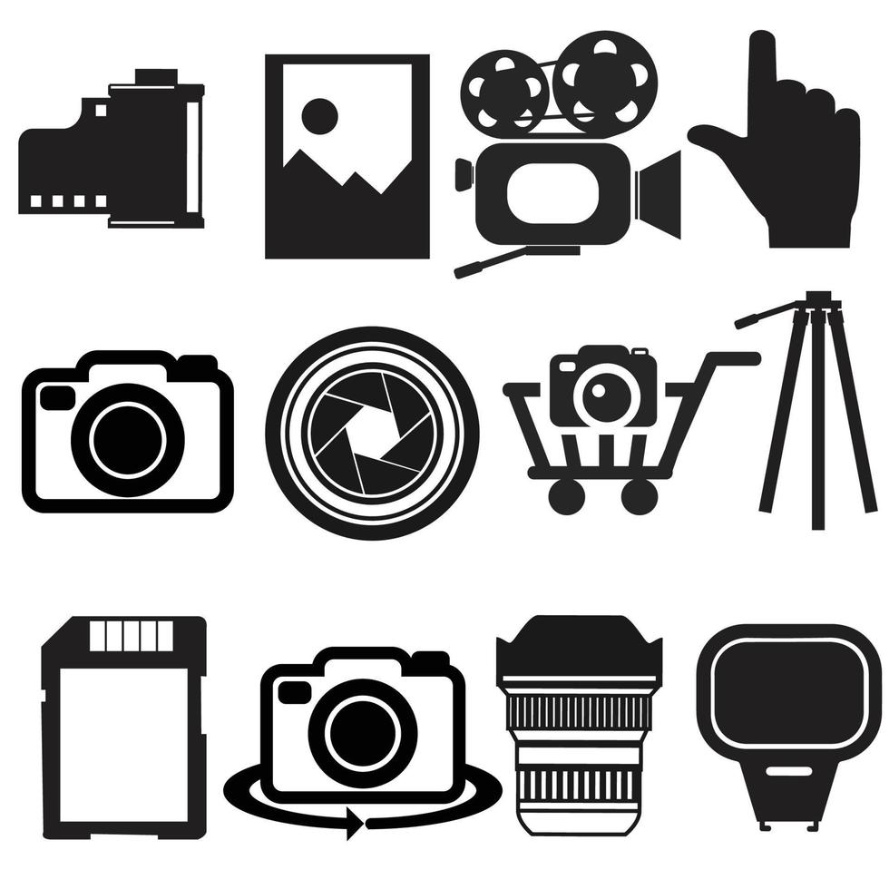 Camera Accessories icons Vector line set