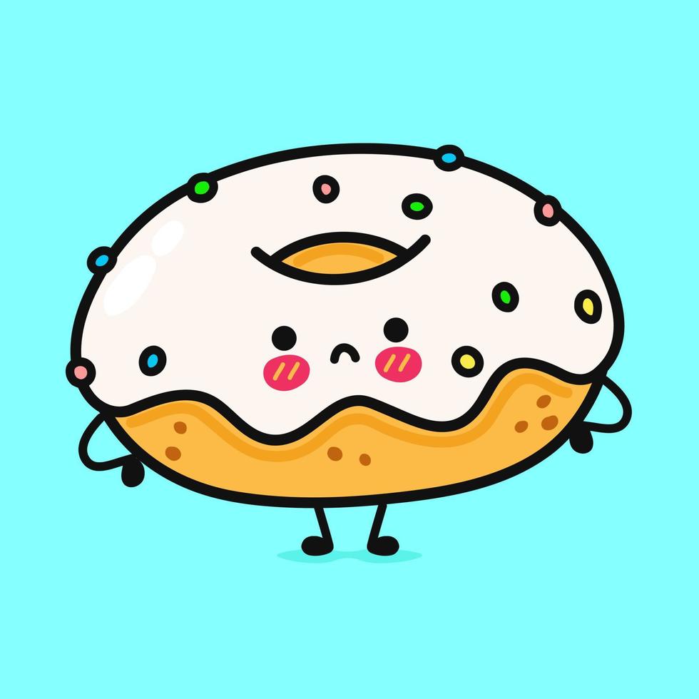 Cute angry Donut character. Vector hand drawn cartoon kawaii character illustration icon. Isolated on blue background. Sad Donut character concept