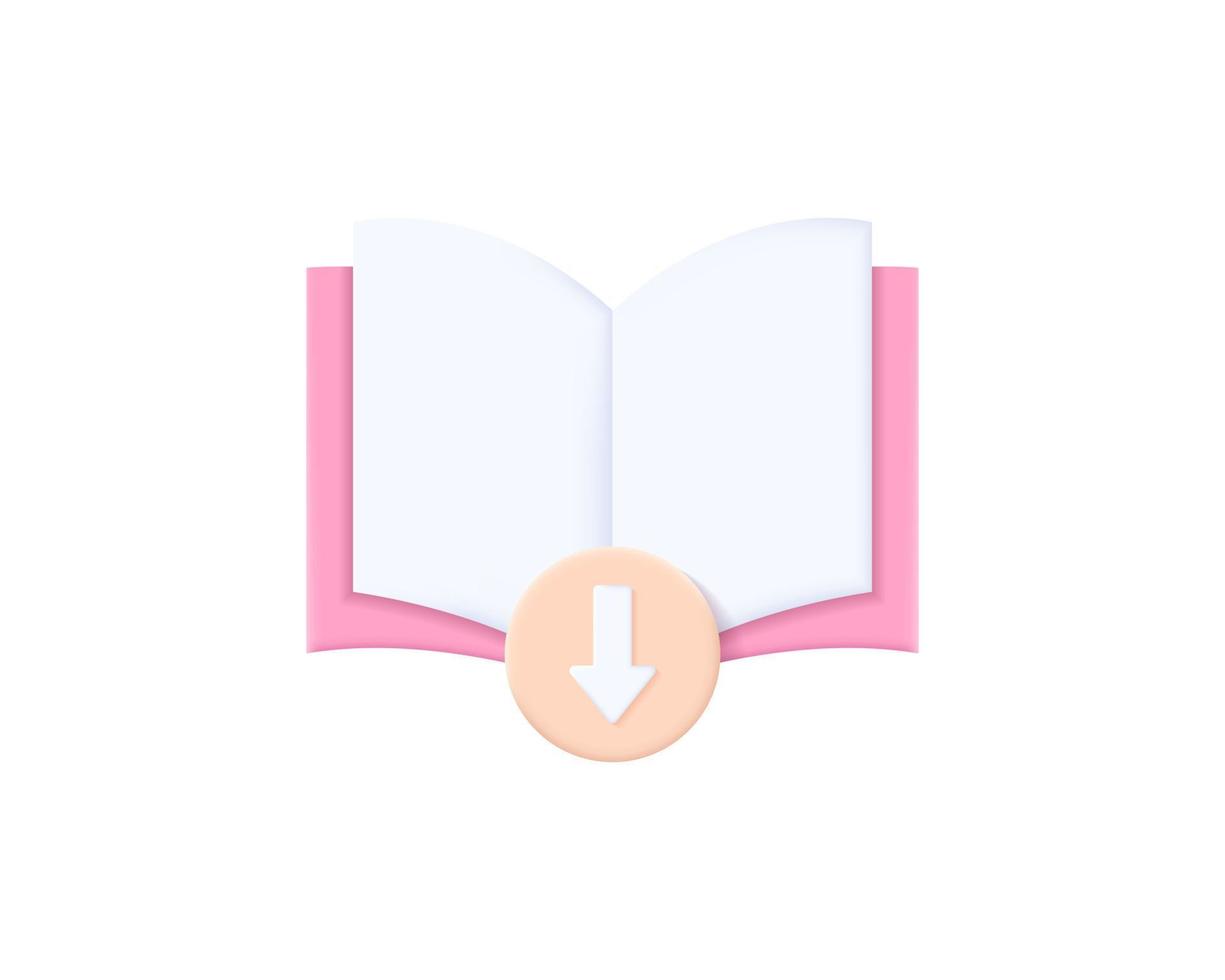 Realistic download, book 3d icon design illustrations. 3d render vector design concept
