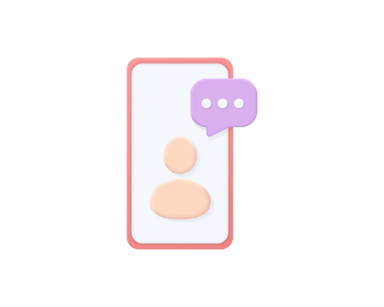 smartphone realista, usuario, ilustraciones de diseño de iconos 3d de chat. concepto de diseño vectorial de renderizado 3d vector