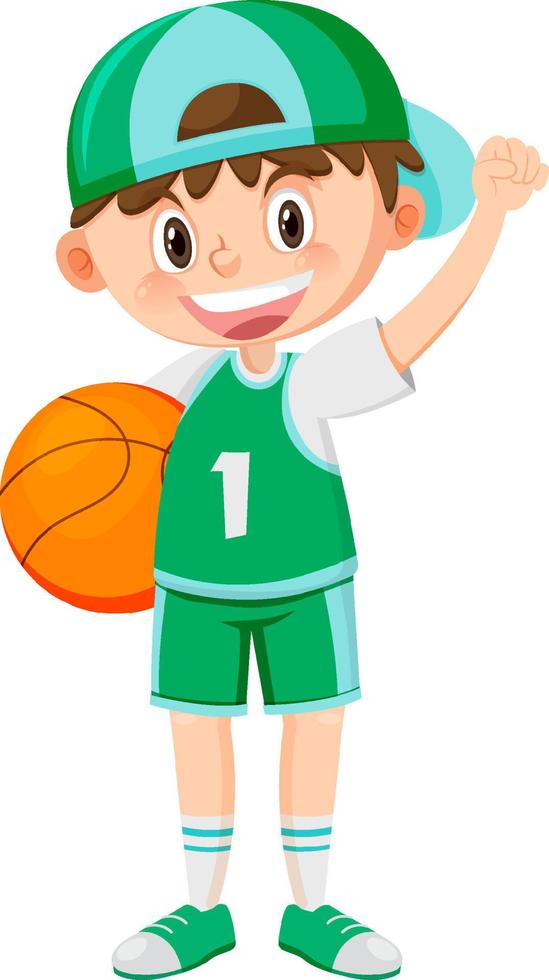 un niño jugando dibujos animados de baloncesto vector