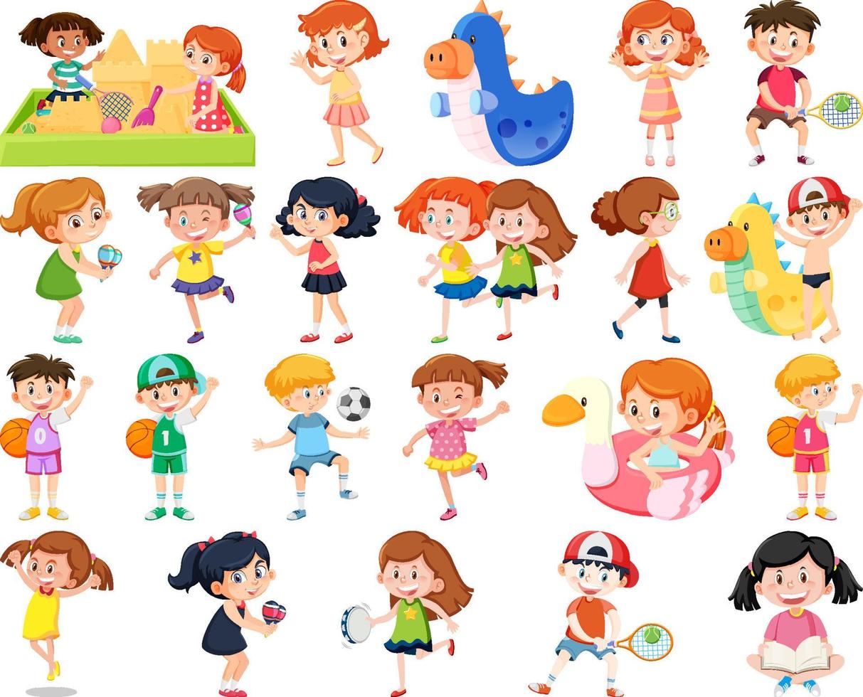 conjunto de niños haciendo diferentes actividades. vector