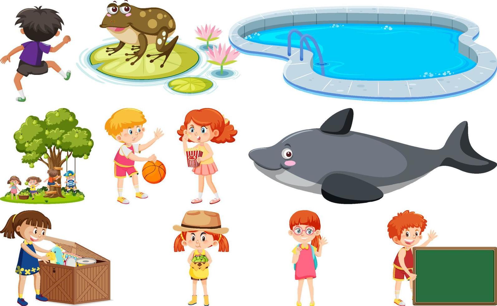 Set of different cute kids and objects vector