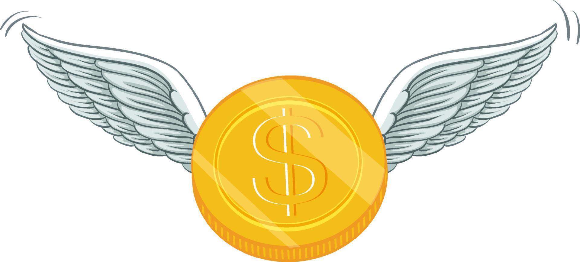 Gold coin with wings cartoon vector