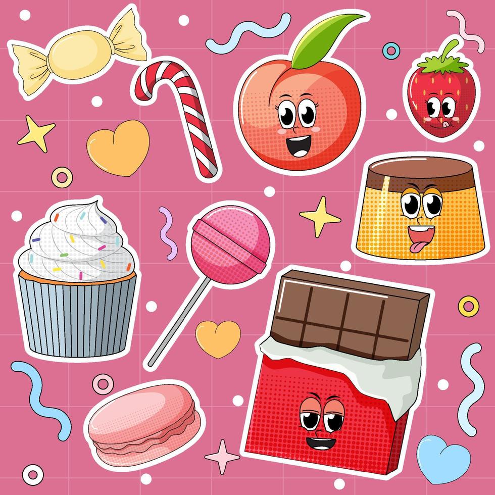 conjunto de divertidos personajes de comida y postre vector