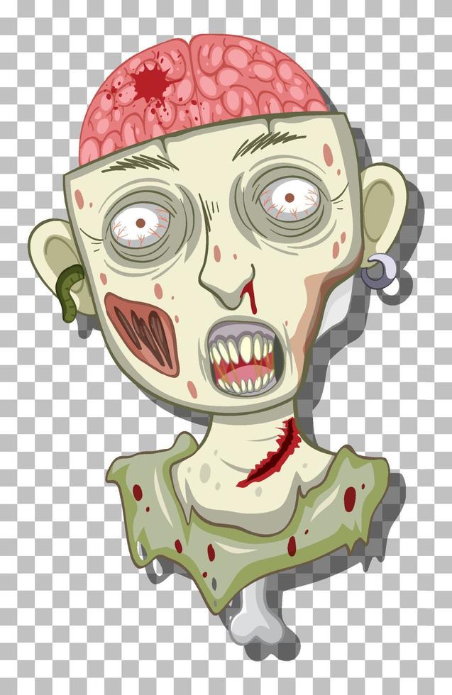 cabeza de zombie espeluznante en el fondo de la cuadrícula vector