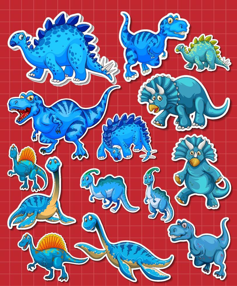 conjunto de pegatinas de diferentes personajes de dibujos animados de dinosaurios vector