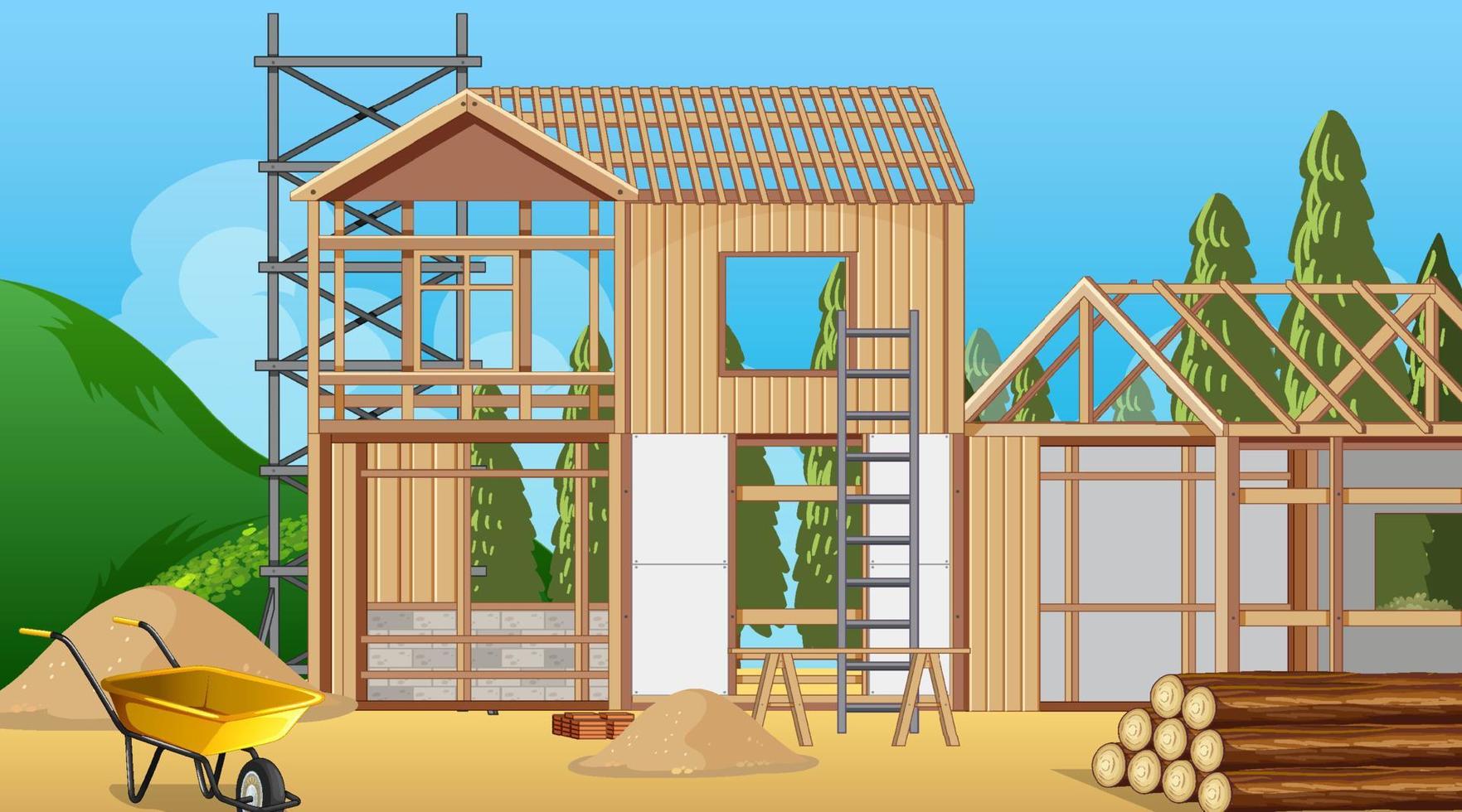 House construction site scene vector