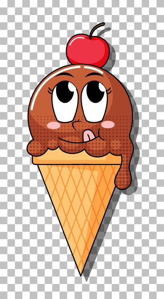 personaje de dibujos animados de cono de helado de chocolate aislado vector