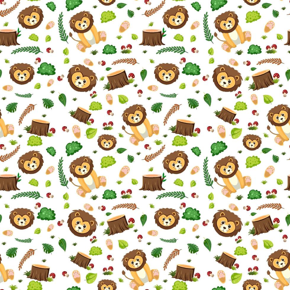 Lion cute animal seamless pattern vector