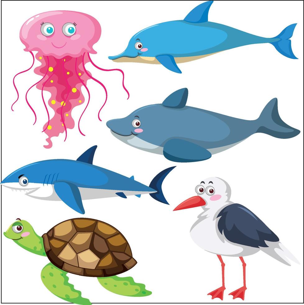 conjunto de diferentes animales marinos vector